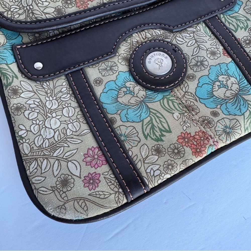 Mouflon Floral Crossbody Bag Small/Medium Leather Canvas Boho Flap Purse Pretty - Picture 3 of 10